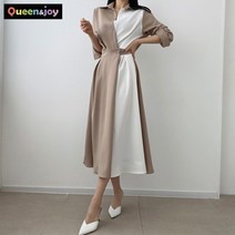 퀸앤조이 하프앤하프 허리버클 배색 롱원피스***판매자 퀸앤조이***