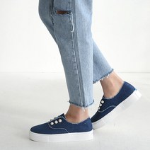 티컴퍼니 국내생산 4cm 데님소재 여성슬립온 통굽 단화 신발 하브