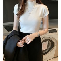 너빈 10월 코디 가을옷차림 반목폴라 캡소매 반팔 반목 이너 니트