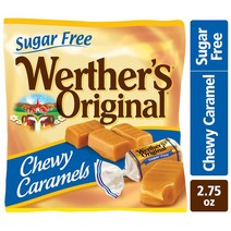 Werther의 쫄깃한 무설탕 카라멜 캔디 78g 3팩, 3개