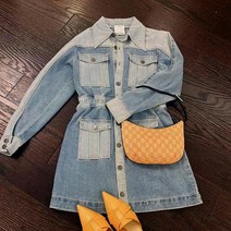 여성 데님 긴팔 미니 원피스 간절기 배색 청치마 여름 데일리 패션 데이트룩 캐쥬얼