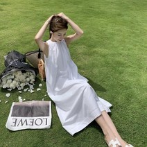 여름 휴양지 바캉스룩 비치 여성 A라인 셔링 넥라인 홀터 원피스