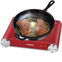 더블 핫 플레이트 Cusimax 1800W 버너 요리용 휴대용 전기 조리대 쿡탑, 주철, 4 레드 싱글 버너
