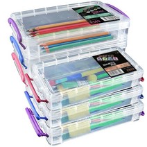 Odowalker 6팩 대용량 연필 상자 버클 포함 사무용품 보관 정리 상자 쌓을 수 있는 투명 펜 용기 브러시 페인팅 연필 보관 상자 드로잉 도구 아동용