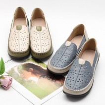 벨루치슈즈 여성 천연소가죽 꽃 펀칭 5cm 발편한 중년 통굽 로퍼 단화 컴포트화