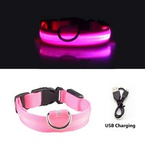 인식표 네임텍 강아지등록 반려동물칩 개 목걸이 목줄 용품 고양이 USB 충전 Chien 분실 방지자동차 사고 방지 Luminoso 안전 버튼 배터리 LED 물건, [03] M NECK 37-46 CM, [06] Pink USB