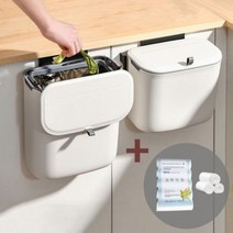 라이프그램 다용도 고급형 주방 걸이형 쓰레기통 벽걸이 휴지통 슬라이드캡 거는 휴지통 (비닐롤백 포함 세트 상품), 7L 화이트+비닐롤백