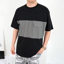 남자 큰옷 모던 면 배색 포켓 반팔티 오버핏 빅사이즈 XL 2XL 3XL 4XL 3컬러