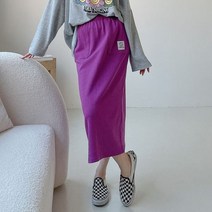 퍼니걸스 6047 밴딩 스마일 라벨 패치 H라인 포켓 롱 스커트 여성의류