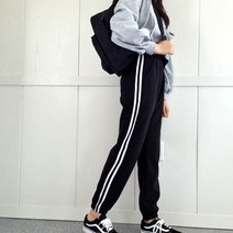 [간절기]두줄폴리 조거 트레이닝 바지/운동복 밴딩 바지 탄탄한 소재 밑위넉넉