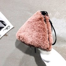 2023 계묘년특가 트라이앵글 페이크퍼 가방 흑니켈체인 토끼털, 인디핑크