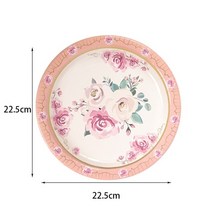 브라이덜샤워 파티룸 꾸미기 데코 소품 빈티지 꽃 파티 일회용 종이 접시 컵 정원 티, 8pcs 9inch 플레이트