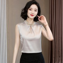 토파즈 TT0677 여자 여름 고퀄 민소매 폴라 쉬폰 실크 나시 셔츠 블라우스 티 남방 이너 코디 데일리룩