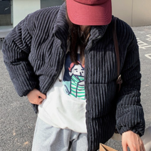 여성 데일리 루즈핏 기본 코듀로이 하프 패딩 점퍼