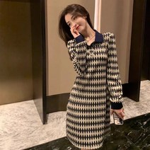 채윤러브 chaeyoon love 여성 체크 카라넥 오피스룩 원피스 데이트룩
