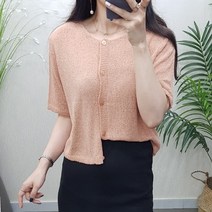 제이후 여름 라운드 숏 얇은 썸머 린넨 부클 니트 반팔 크롭 가디건