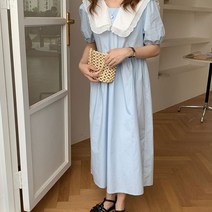 [랜덤플레이] 큐트룩 프릴 세라넥카라 반팔 롱 원피스