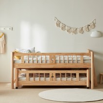 (주)가구타운 원목 슬라이딩 분리형 2단 이단침대 우드깔판 포함, A타입 내추럴(싱글+주니어), PE폼 양면 매트리스 2장