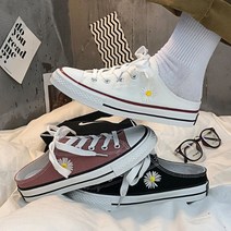 스니커즈 캔버스 여성 단화 뮬 슬립온 꽃무늬 화이트 블랙 핑크 운동화 비비화 신발 코디