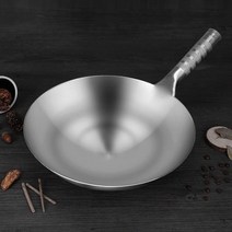 웍 중화요리 430 스테인레스 스틸 프라이팬 수제 냄비 두꺼운 비 스틱 코팅되지 않은 둥근 바닥 가정용 가스 조리기구 요리, WHITE_34cm