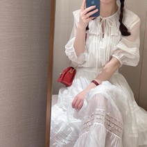 펀칭원피스 휴양지 바캉스 원피스 긴팔 슬림 스티치 레이스 동남아 흰원피스 세부 여행옷 발리 해외여행 여름옷