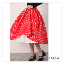 티피/Teepie 레드 도트 오버핏 롱스커트 빈티지 하이웨이스트 벌룬 스커트