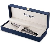 워터맨 Waterman 엑스퍼트 볼펜 | 루테늄 트림이 있는 메탈릭 실버 래커 | 미디엄 포인트 | 블루 잉크 | 선물 상자 포함, Silver