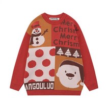 크리스마스 스웨터 남성/여성 스트리트 패치 워크 풀오버 루즈핏 니트 점퍼 가을/겨울 커플 캐주얼 라운드넥 상의 상품