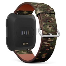 Fitbit Versa/Versa 2 / Versa LITE와 호환 - 가죽 시계 손목 밴드 스트랩 팔찌 퀵 릴리즈 핀 포함 (육군 위장)