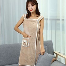 월드 어깨끈 걸쳐입는 치마형 원피스 샤워 가운 타운, 대, 포켓형 베이지