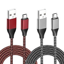 PS4 컨트롤러 충전 케이블 충전기 2개 3m(10피트) 나일론 브레이드 마이크로 USB 2.0 고속 데이터 동기화 코드 Xbox One S/X 플레이스테이션 4 PS4 슬림/, 6FT_Red-Gray