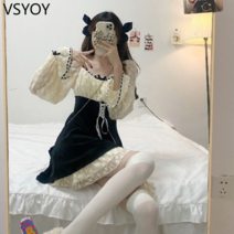 vsyoy 스커트 2023 새로운 유행 드레스 여성의 봄과 가을 작은 착용 웨스턴 스타일 인스타그램 스타일 슈퍼 요정 학생 부드러운 스타일 드레스