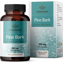 Herbamama 파인 바크 소나무 껍질 추출물 100캡슐 400mg 피크노제놀 식물성 논GMO 프랑스 해변 소나무, 100 Count (Pack of 1)