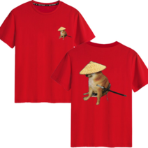 유니크 협객 시바견 프린트 여름 순면 티셔츠 반팔 남성복 캐주얼 이지웨어