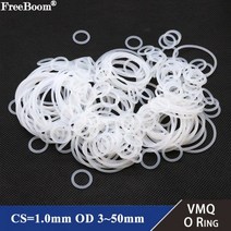 오링 VMQ-10/50 개 실리콘 O 링 개스킷 CS 1mm OD 3 ~ 50mm 식품 등급 방수 와셔 고무 절연 원형 모양 씰 흰색580220, OD 3mm ID 1mm, 50pcs, CS 1.0mm