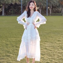 해외여행 해변드레스 롱비치원피스 해변 바캉스 옷 선녀룩 오픈화이트 원피스