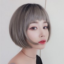 하이유니 처피 뱅 보브 컷 통가발 가발 25cm + 가발망 + 거치대 세트, 애쉬그레이 / 25cm