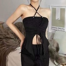 여름 신제품 틈새 핫 걸 슬링 조끼 여성용 오프 숄더 홀터 배꼽 다목적 독특하고 세련된 짧은 탑
