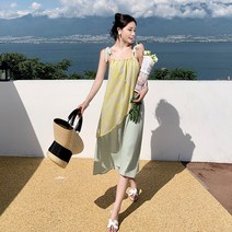 나트랑원피스 동남아원피스 레이스 플라워 나시 리본 캉캉 배색 빅사이즈 루즈핏 해외여행 롱