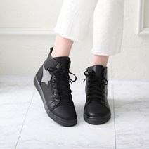 소가죽 별패치 하이탑 기모 운동화 3cm