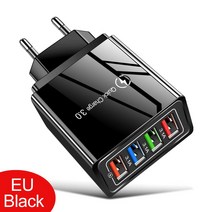 1 PCS EU/US 플러그 4 포트 USB 충전기 3.1A 멀티 포트 빠른 충전기 QC3.0 여행 휴대용 휴대 전화 충전기, full black-EU Plug