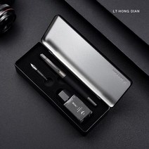 갤럭시 s펜 lt hongdian 6013 블랙 메탈 만년필 티타늄 블랙 남성용 비즈니스 effcurved nib 회전 펜 캡 사무실 선물 잉크 펜, 선물 상자, 구부러진곡선 1.0mm