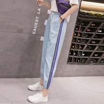 밴딩배기팬츠 학원 무드 초슬림 데님 면 9부 조거팬츠 캐쥬얼 밴드 몸빼 바지 3770622724