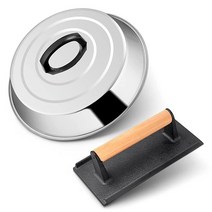 Joyfair 치즈 멜팅 돔 및 그릴 프레스 키트 30.5cm12인치 베이스팅 커버 야외 캠핑/플랫 탑 테파야키 전문 도구 튼튼한 주철 버거 포함