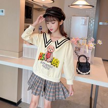 체크원피스 여아 봄가을 후드티 2021뉴타입 페이크레이어링 여성원피스 학생 캠퍼스스타일 애니매이션 셀럽 체크스커트