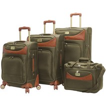 Pathfinder 캐리어 세트 4피스 소프트 사이드 확장 가능 스피너 휠 경량 여행 가방 세트 올리브