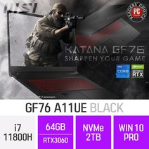 MSI GF시리즈 Sword GF76 A11UE_블랙, 64GB, 2TB, 윈도우 포함