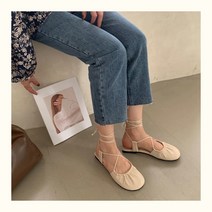 발레슈즈 발레무용 여성단화 빈티지 코디가잘되는 타입학생 선녀스타일 스트랩 숙녀 소프트한바닥 원형헤드 플랫 반커버헤드 샌들, T04-아이보리(뒤구멍 타입), C02-36