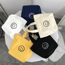 해피스마일 캔버스 토트백 에코백 미니 여성 간편한 기저귀 가방, 1개, 윔블랙