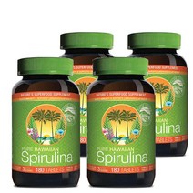 NUTREX HAWAII Pure Hawaiian Spirulina 1000mg 에뉴티아아리엑스 허와이투 스피룰리나 퍼시피카 3000mg 타블렛 180 ct 1팩, 4팩